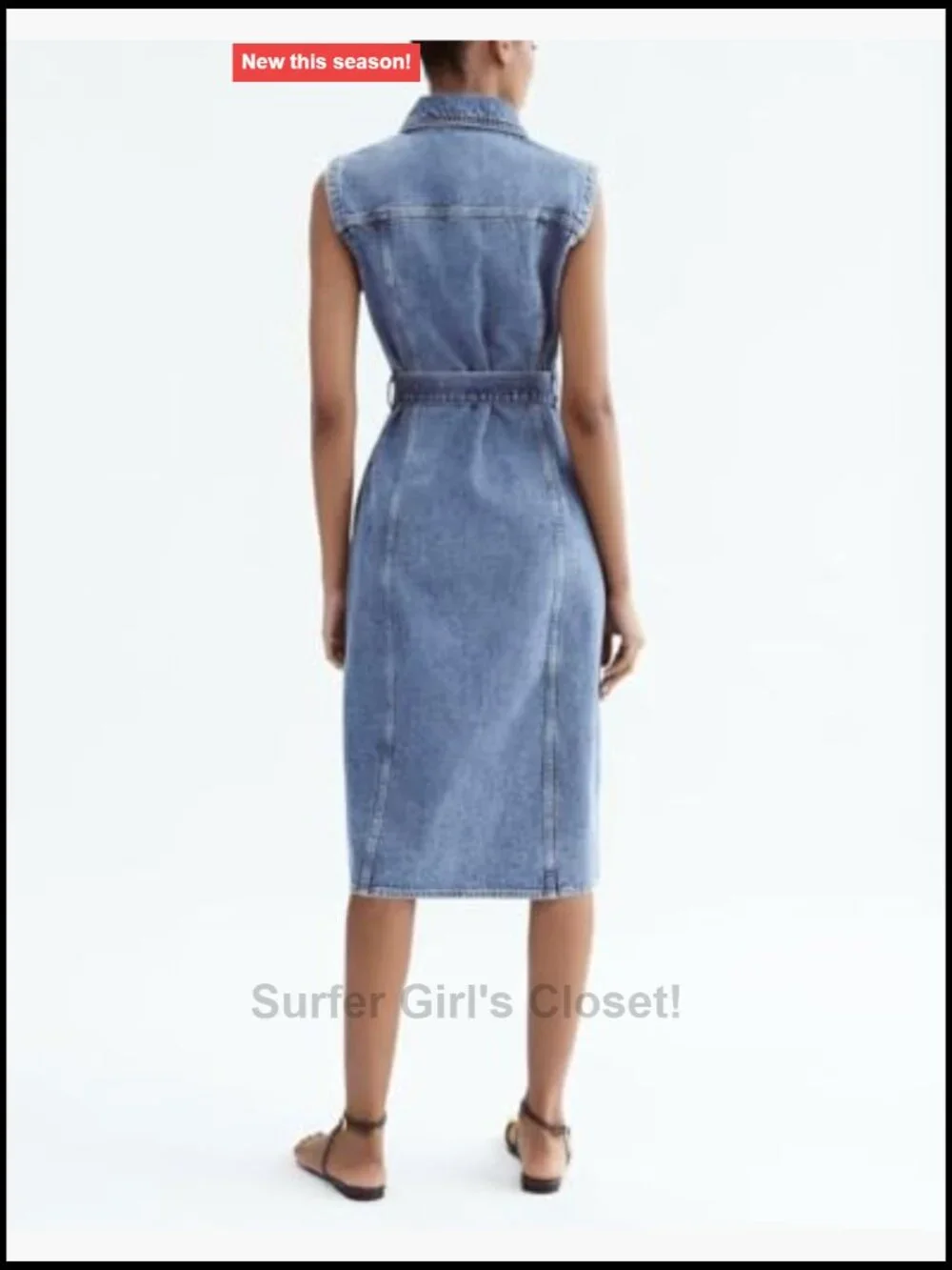 Sleeveless Belted Denim Midi Shirt Dress with Pockets A-Line 2025